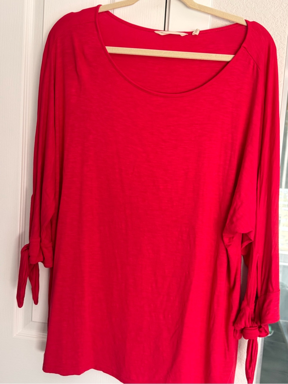 Soft Surroundings Red Tie-Sleeve Long Sleeve Top